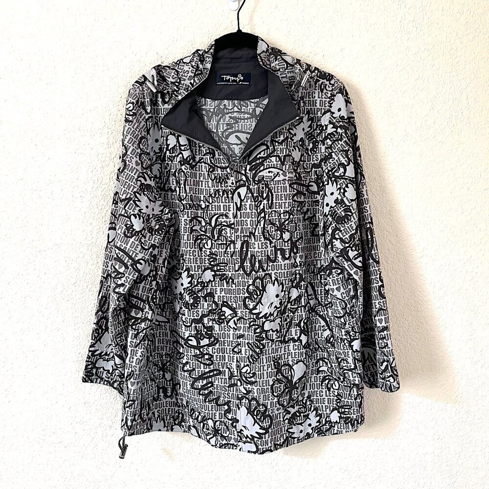Vintage Rare Topys France by Natalie Size L-XL Hooded Graphic Art Rain Jacket